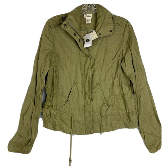 AJ Adrea Jovine Women's Green Linen Snapped Button Zip Up Jacket Size S NWT - Picture 1 of 11